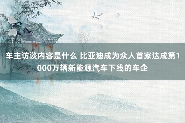 车主访谈内容是什么 比亚迪成为众人首家达成第1000万辆新能源汽车下线的车企