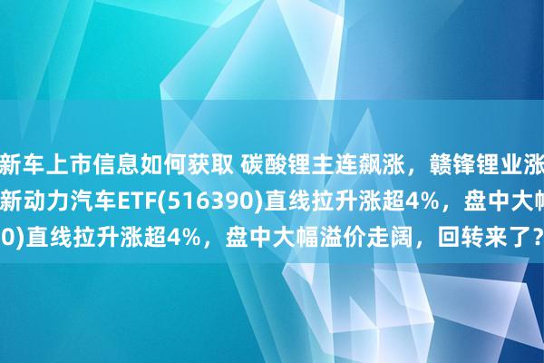 新车上市信息如何获取 碳酸锂主连飙涨，赣锋锂业涨停、宁德时期涨3%，新动力汽车ETF(516390)直线拉升涨超4%，盘中大幅溢价走阔，回转来了？