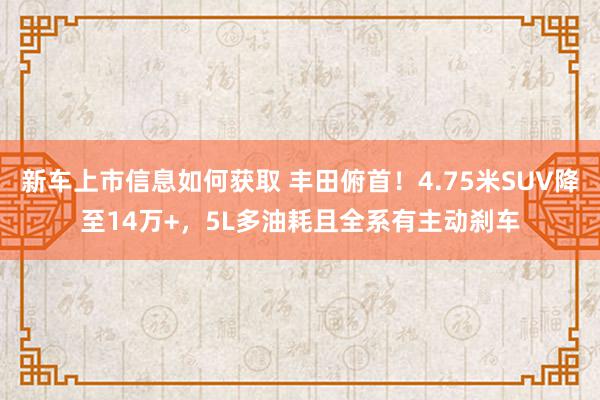 新车上市信息如何获取 丰田俯首！4.75米SUV降至14万+，5L多油耗且全系有主动刹车