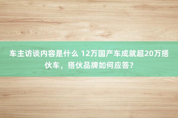 车主访谈内容是什么 12万国产车成就超20万搭伙车，搭伙品牌如何应答？