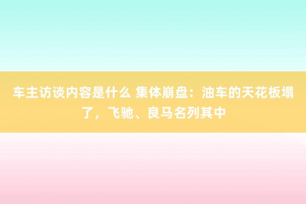 车主访谈内容是什么 集体崩盘：油车的天花板塌了，飞驰、良马名列其中