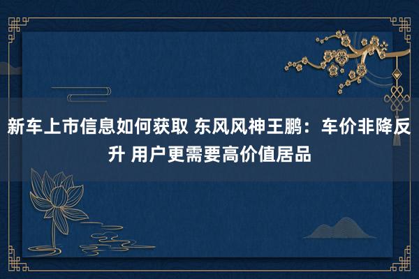 新车上市信息如何获取 东风风神王鹏：车价非降反升 用户更需要高价值居品