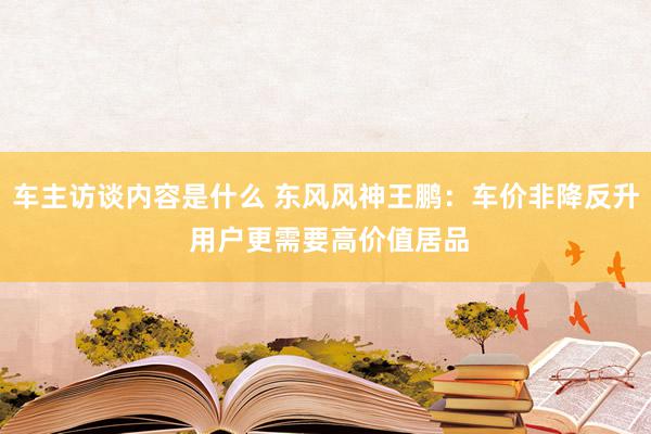 车主访谈内容是什么 东风风神王鹏：车价非降反升 用户更需要高价值居品