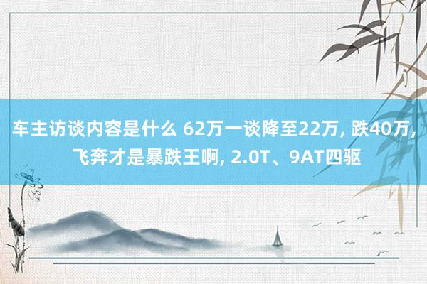 车主访谈内容是什么 62万一谈降至22万, 跌40万, 飞奔才是暴跌王啊, 2.0T、9AT四驱