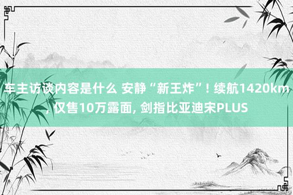 车主访谈内容是什么 安静“新王炸”! 续航1420km, 仅售10万露面, 剑指比亚迪宋PLUS