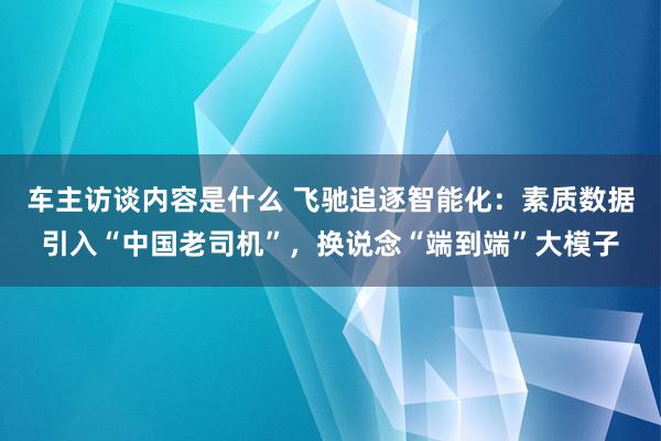 车主访谈内容是什么 飞驰追逐智能化：素质数据引入“中国老司机”，换说念“端到端”大模子