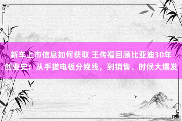 新车上市信息如何获取 王传福回顾比亚迪30年创业史：从手搓电板分娩线，到销售、时候大爆发