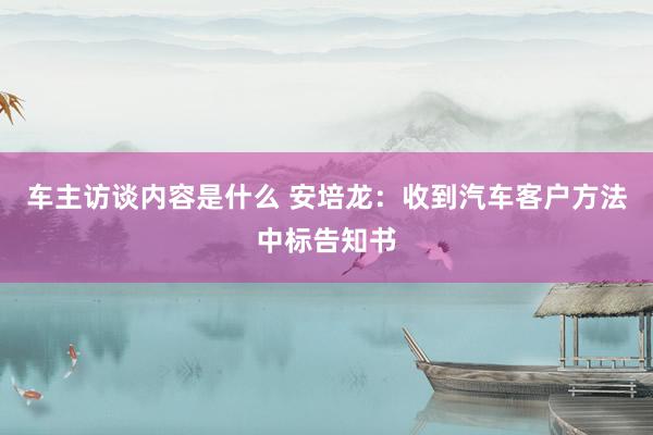 车主访谈内容是什么 安培龙：收到汽车客户方法中标告知书