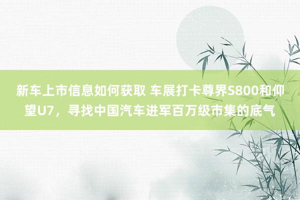 新车上市信息如何获取 车展打卡尊界S800和仰望U7，寻找中国汽车进军百万级市集的底气